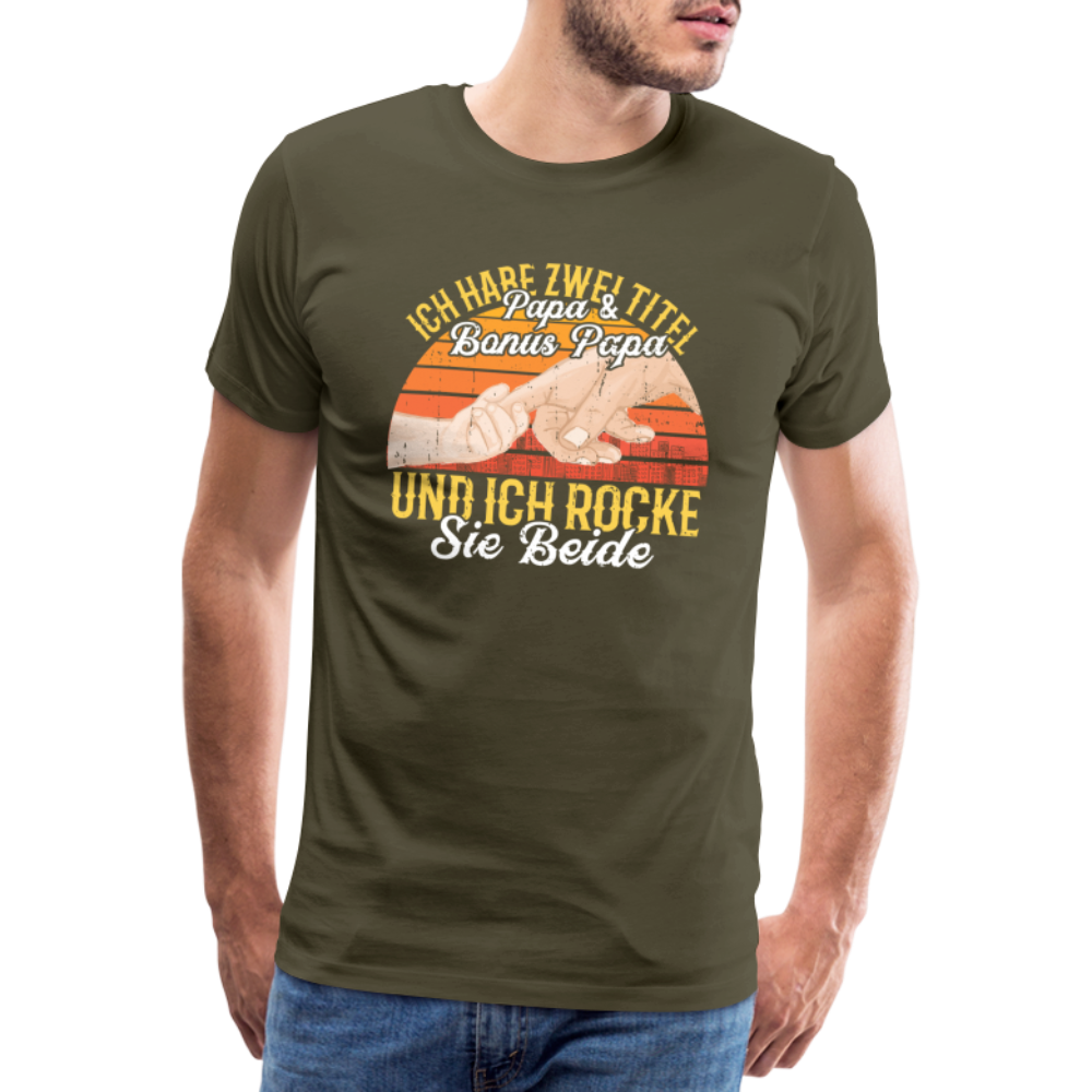 Papa & Bonus Papa Titel lustiges Premium T-Shirt Herren - Khaki