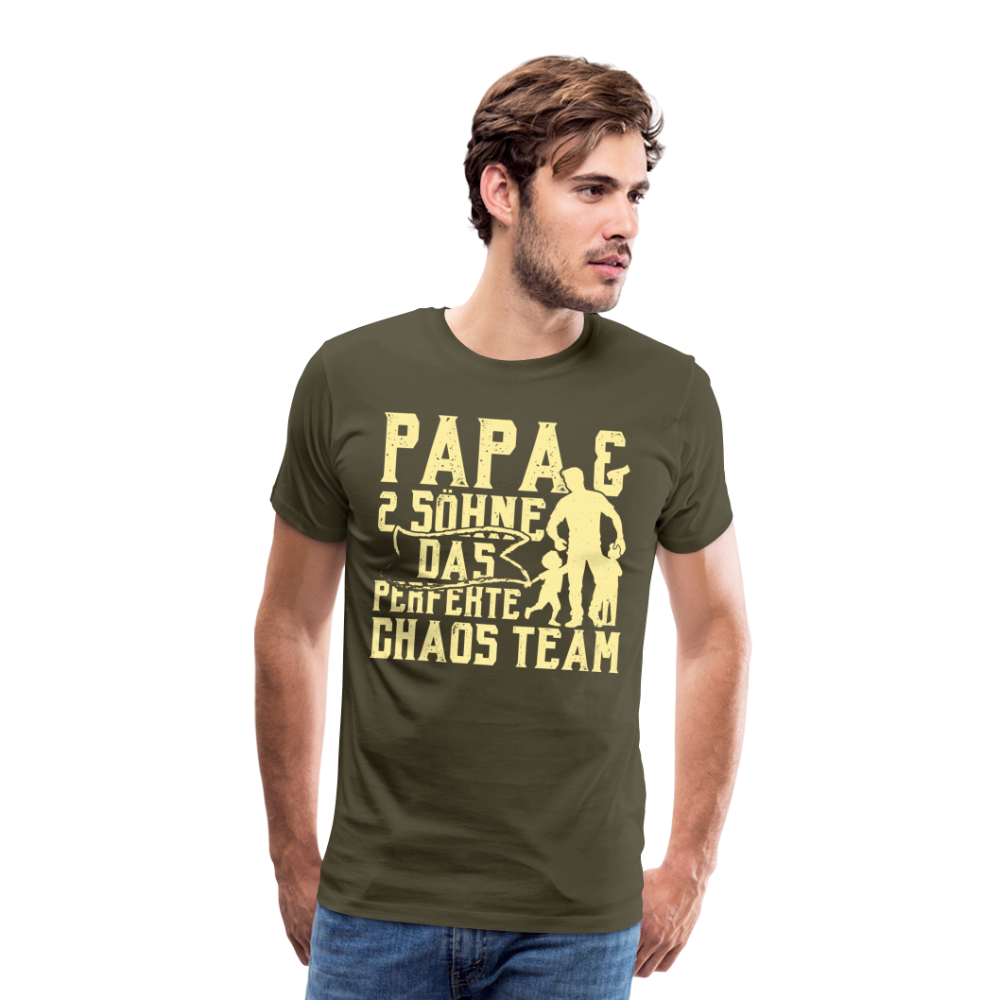 Papa & 2 Söhne Chaos Team lustiges Premium T-Shirt Herren - Khaki