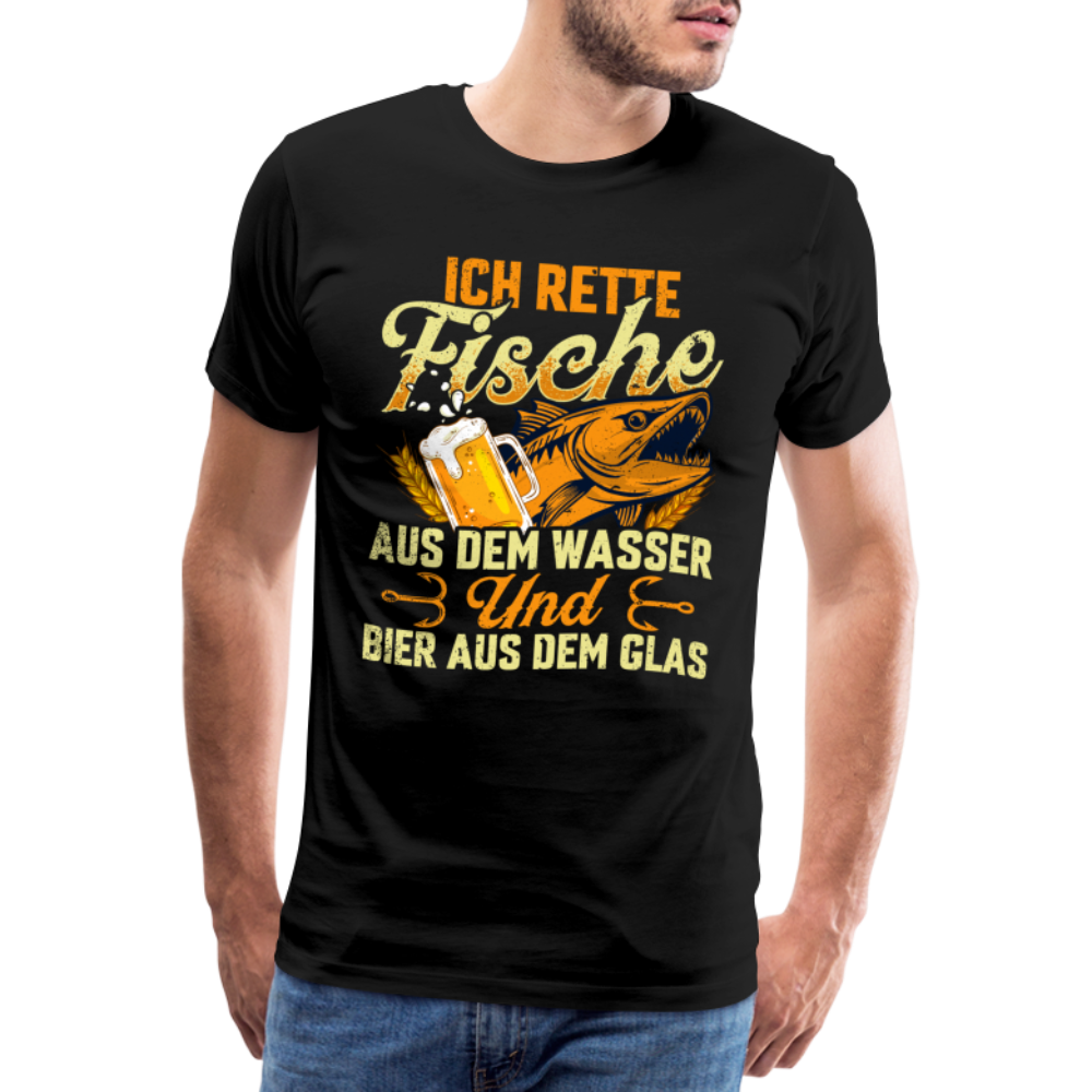 Fische und Bier retten Angeln lustiges Premium T-Shirt Herren - Schwarz