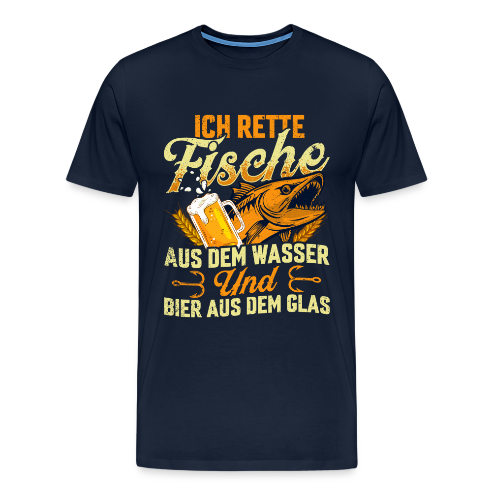 Fische und Bier retten Angeln lustiges Premium T-Shirt Herren - Navy