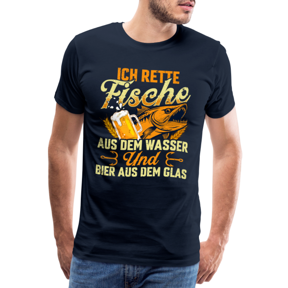 Fische und Bier retten Angeln lustiges Premium T-Shirt Herren - Navy