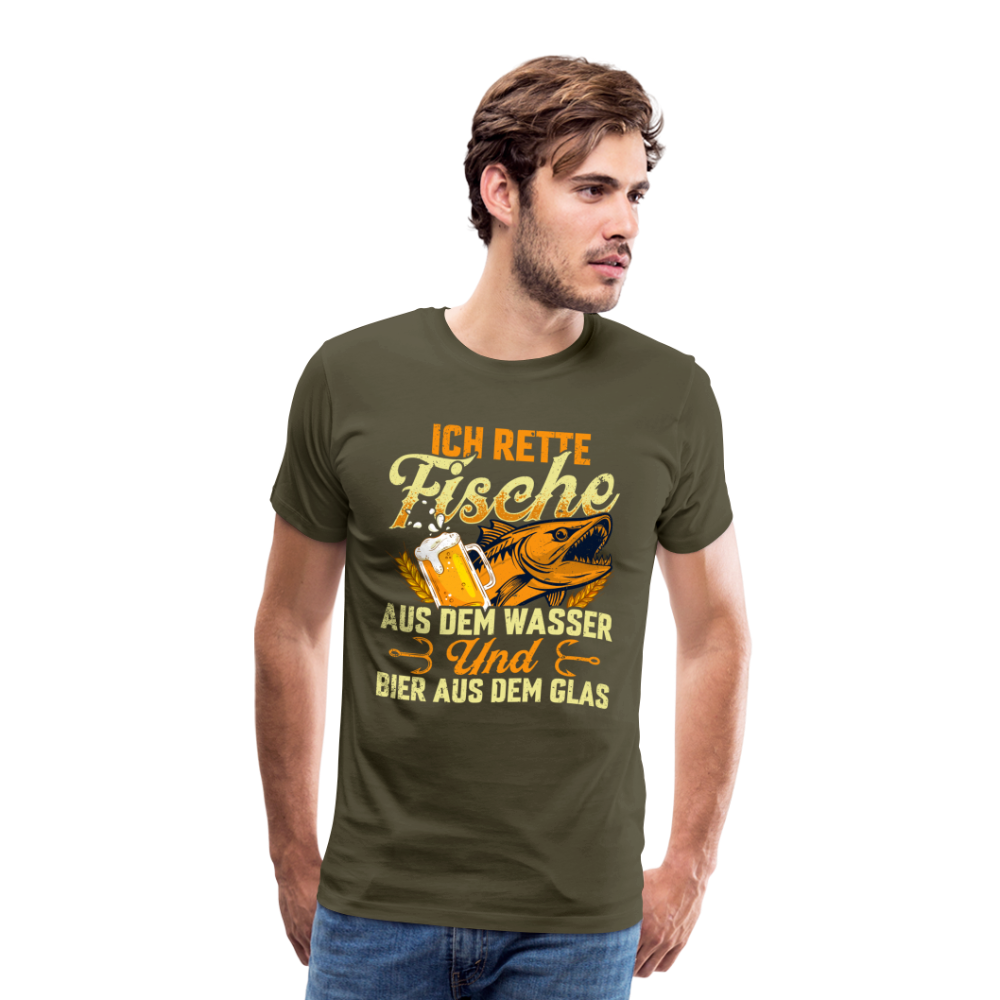 Fische und Bier retten Angeln lustiges Premium T-Shirt Herren - Khaki