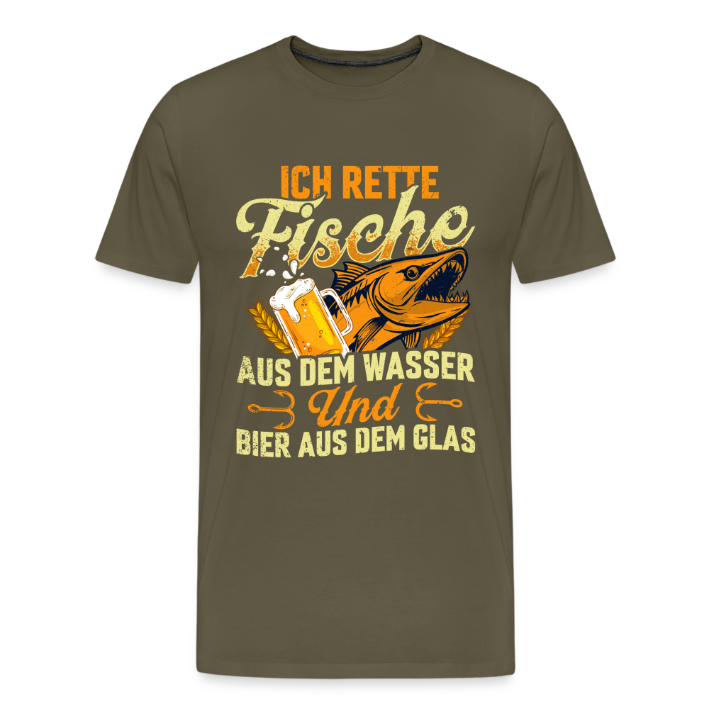 Fische und Bier retten Angeln lustiges Premium T-Shirt Herren - Khaki