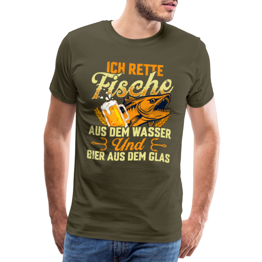 Fische und Bier retten Angeln lustiges Premium T-Shirt Herren - Khaki