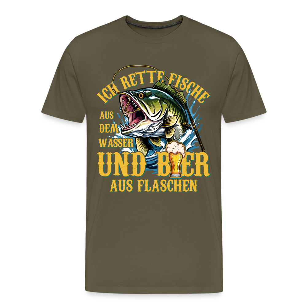 Fische und Bier retten 2 Angeln lustiges Premium T-Shirt Herren - Khaki