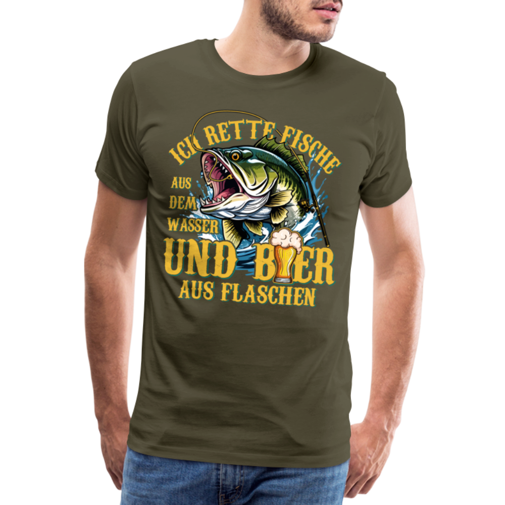 Fische und Bier retten 2 Angeln lustiges Premium T-Shirt Herren - Khaki