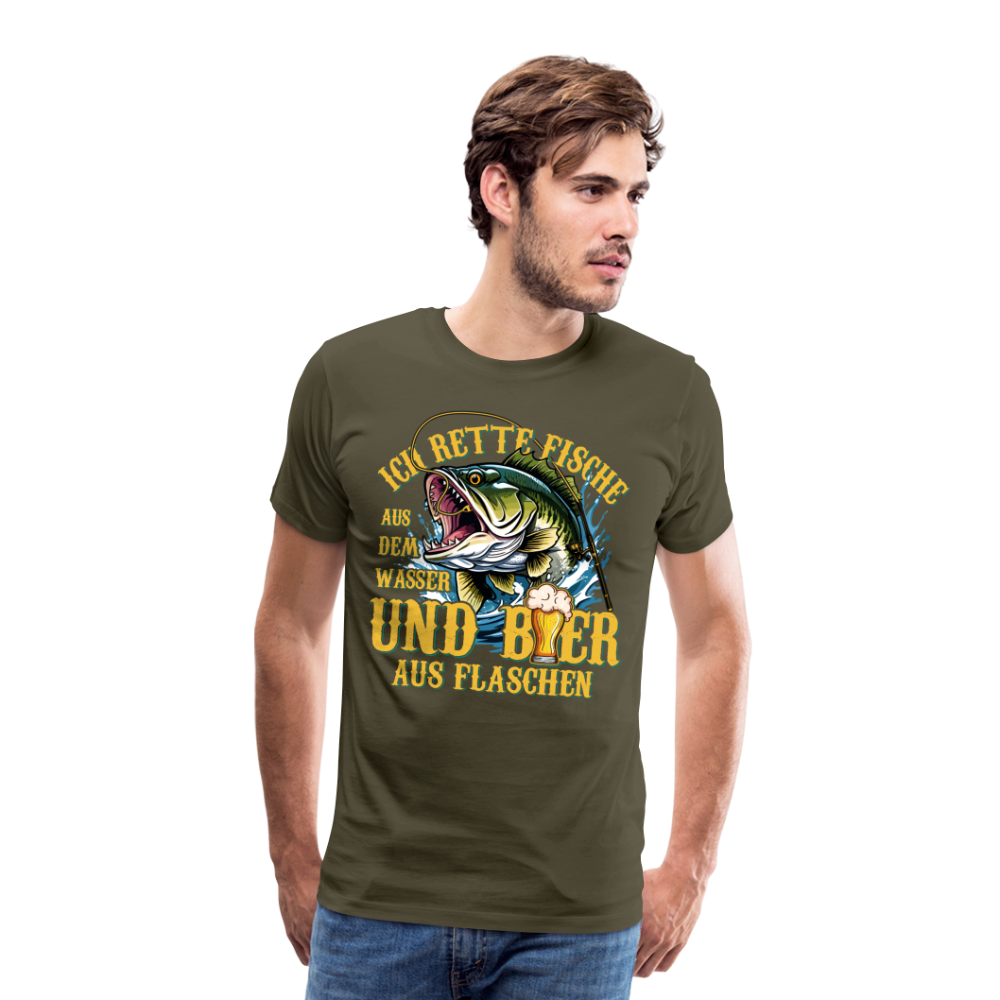 Fische und Bier retten 2 Angeln lustiges Premium T-Shirt Herren - Khaki