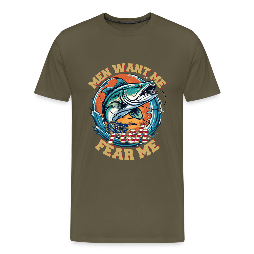 Men want me Fish fear me  Angeln lustiges Premium T-Shirt Herren - Khaki
