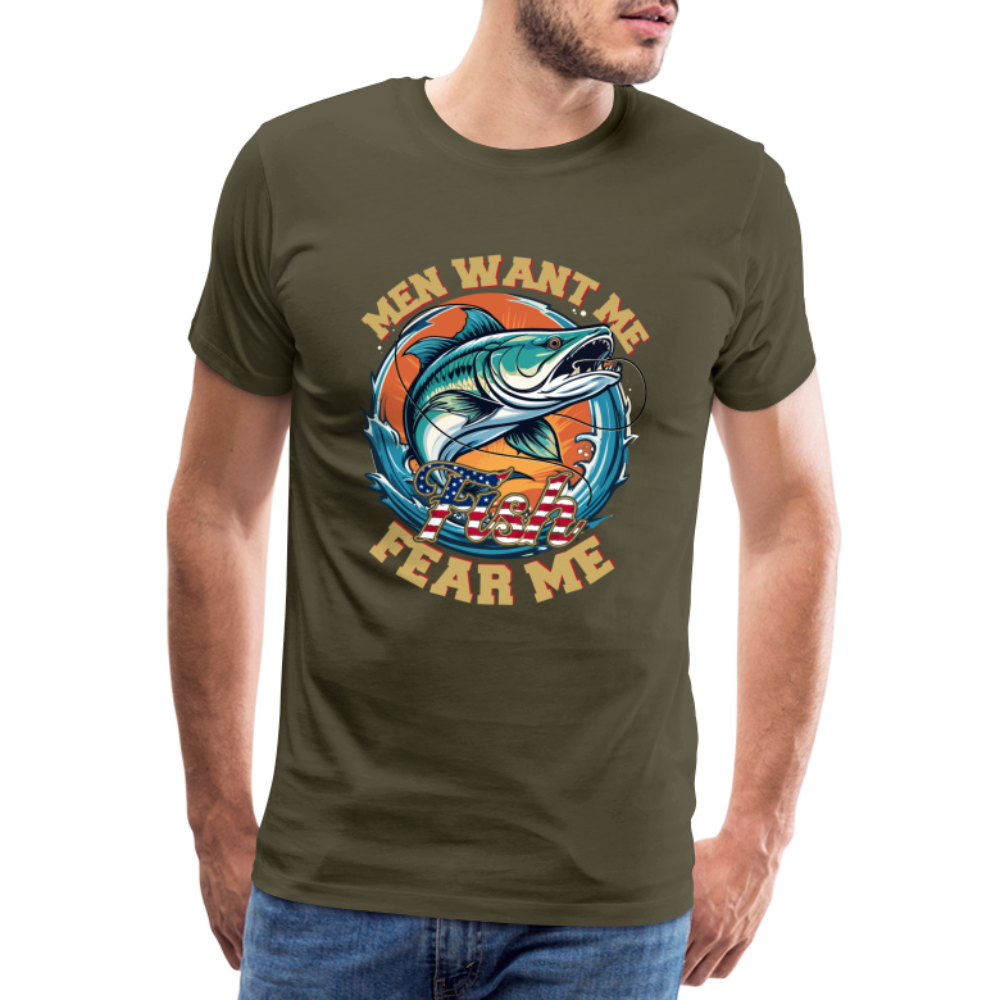 Men want me Fish fear me  Angeln lustiges Premium T-Shirt Herren - Khaki