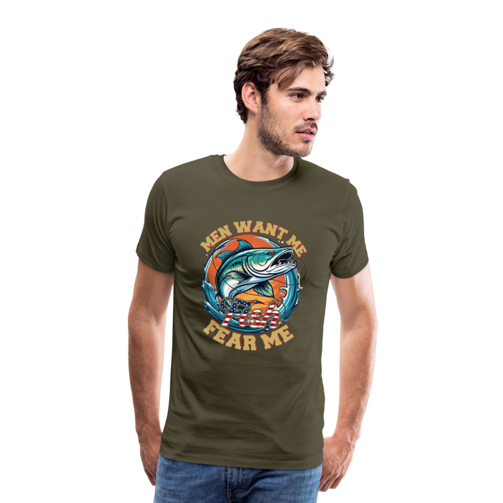 Men want me Fish fear me  Angeln lustiges Premium T-Shirt Herren - Khaki